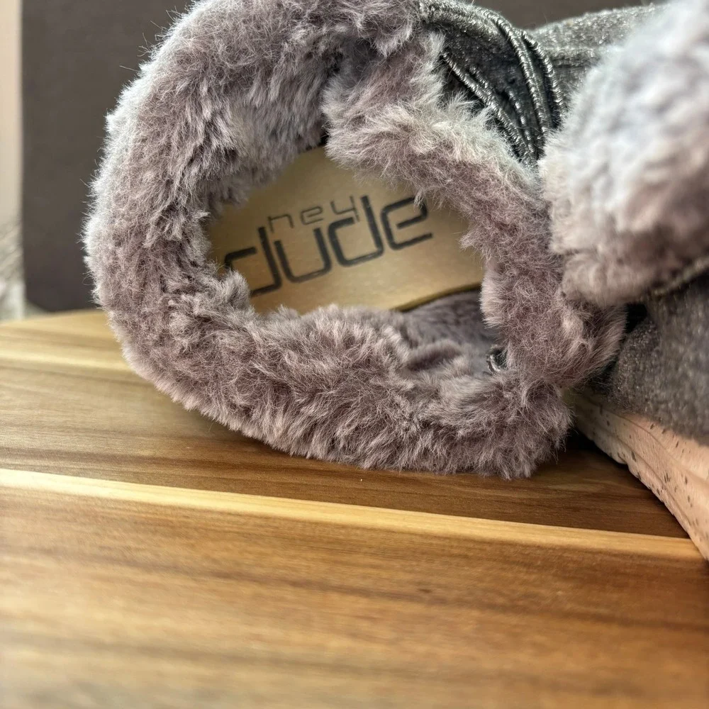 Hey Dude Britt Youth Grey Glitter Faux Fur Lined Ankle Boots